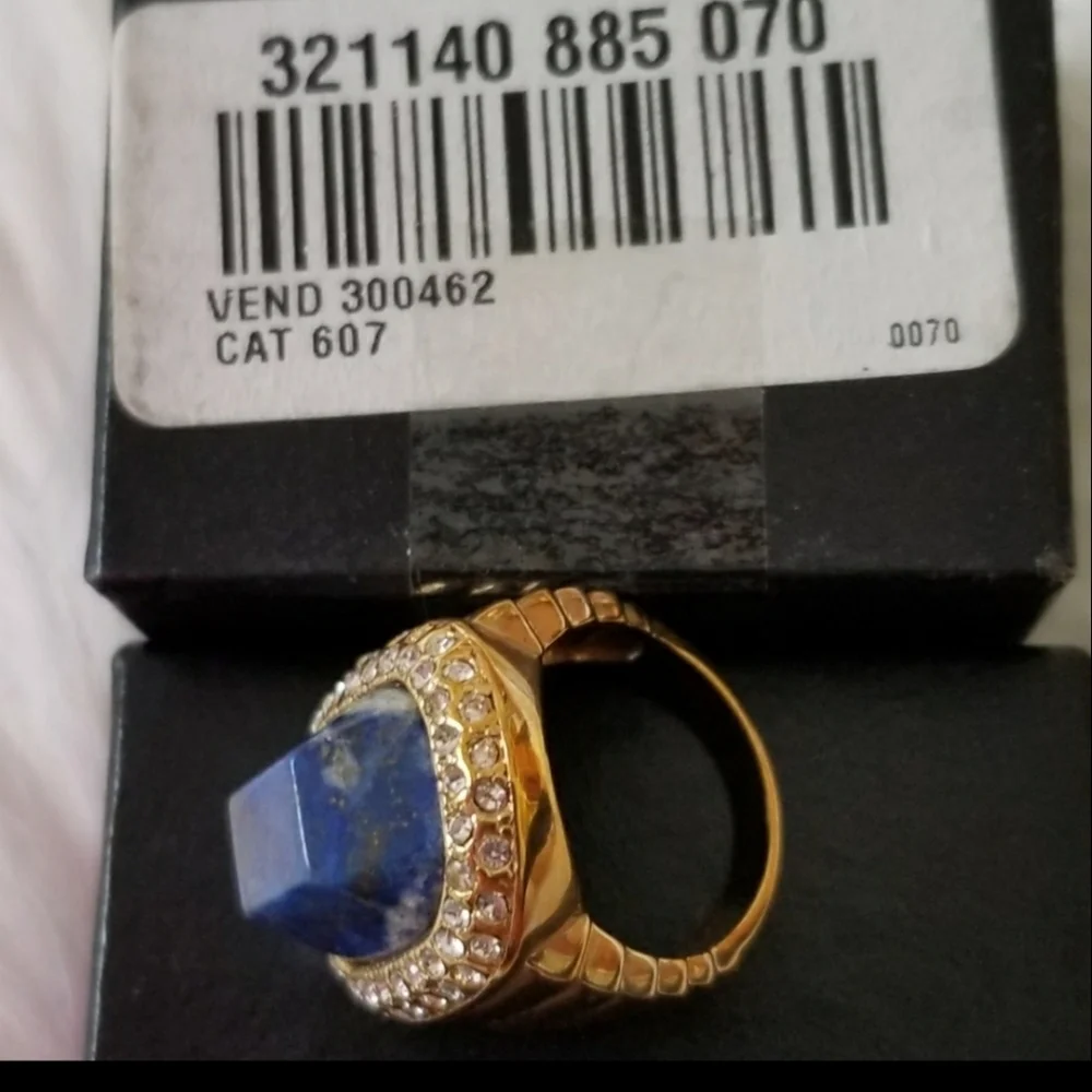 NOIR Women Lapis/cz square Goldtone Cocktail  Ring  $48  $98  |  Size: 6  nOir